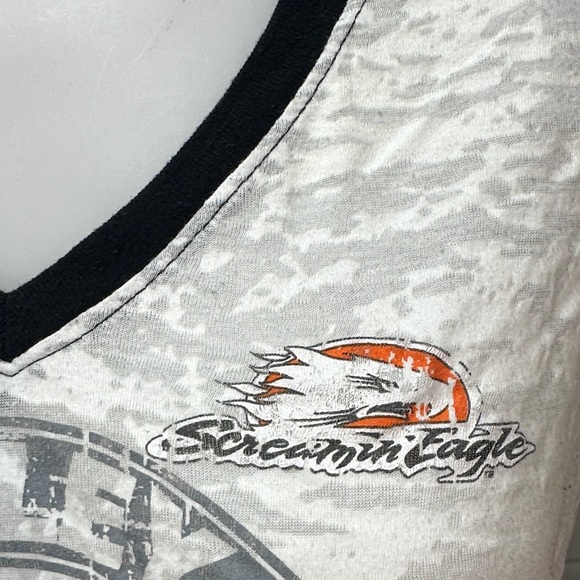 Harley-Davidson Women's White and Black V-Neck Tee - Picture 3 of 4